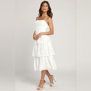 Grace and Beauty White Burnout Floral Print Tiered Dress